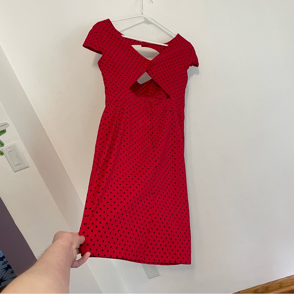 HELL BUNNY VIXEN Sandy Pencil Dress Red Polka Dot Retro Rockabilly Pinup US M 10 - Picture 16 of 16